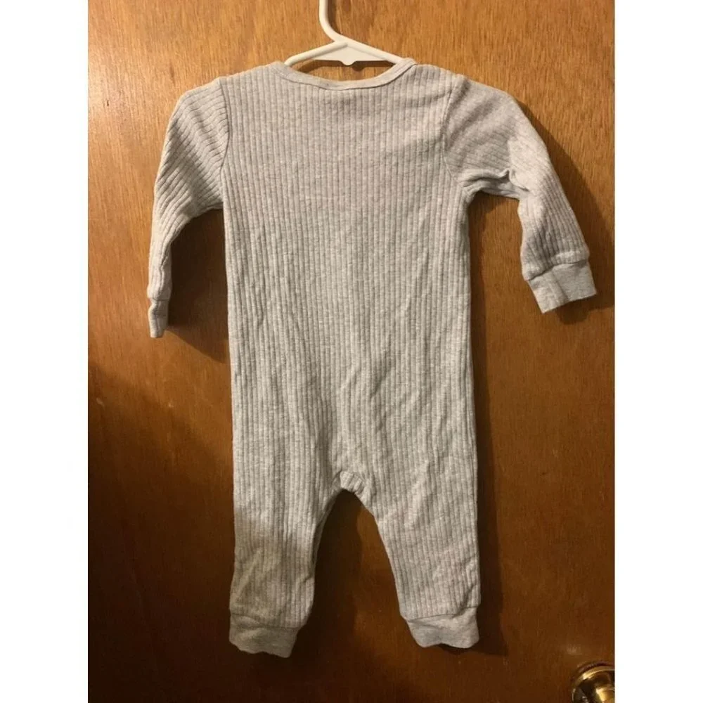 Modern Moments Button Up Grey Body Suit Long Johns Pajamas Unisex Sz 6-9 months